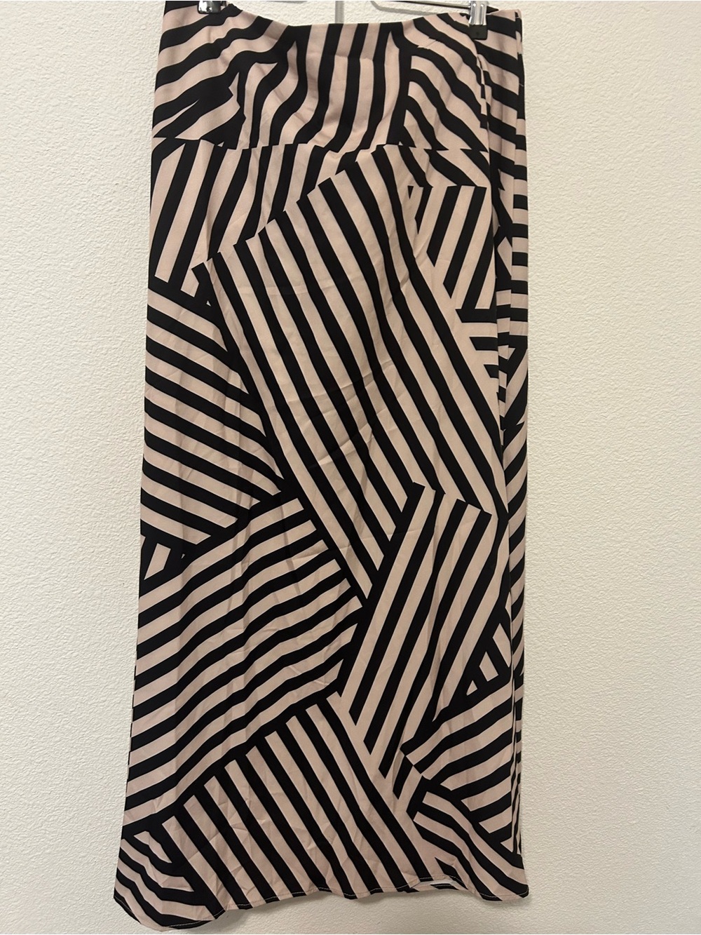 Geometric Striped Maxi Skirt in Beige and Black